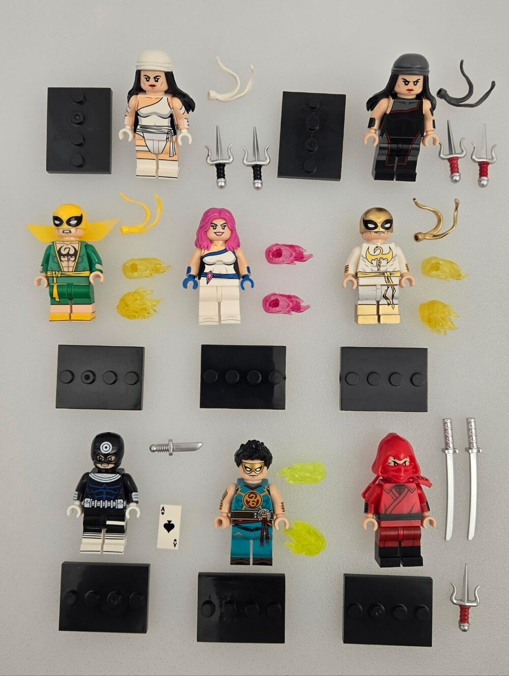 Lot of 8 Lego Compatible Super Heroes Iron Fist and Elektra Minifigures